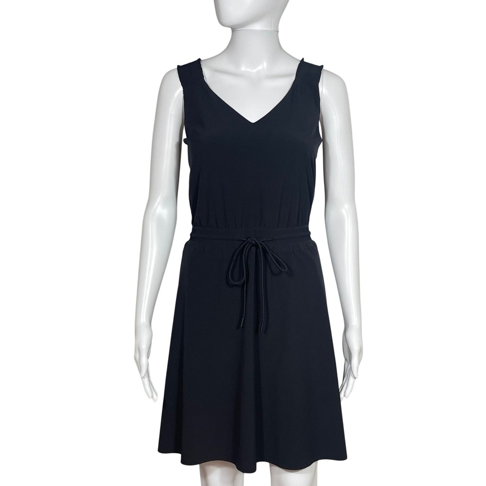 Athleta Black V-Neck Sleeveless Drawstring Waist Dress